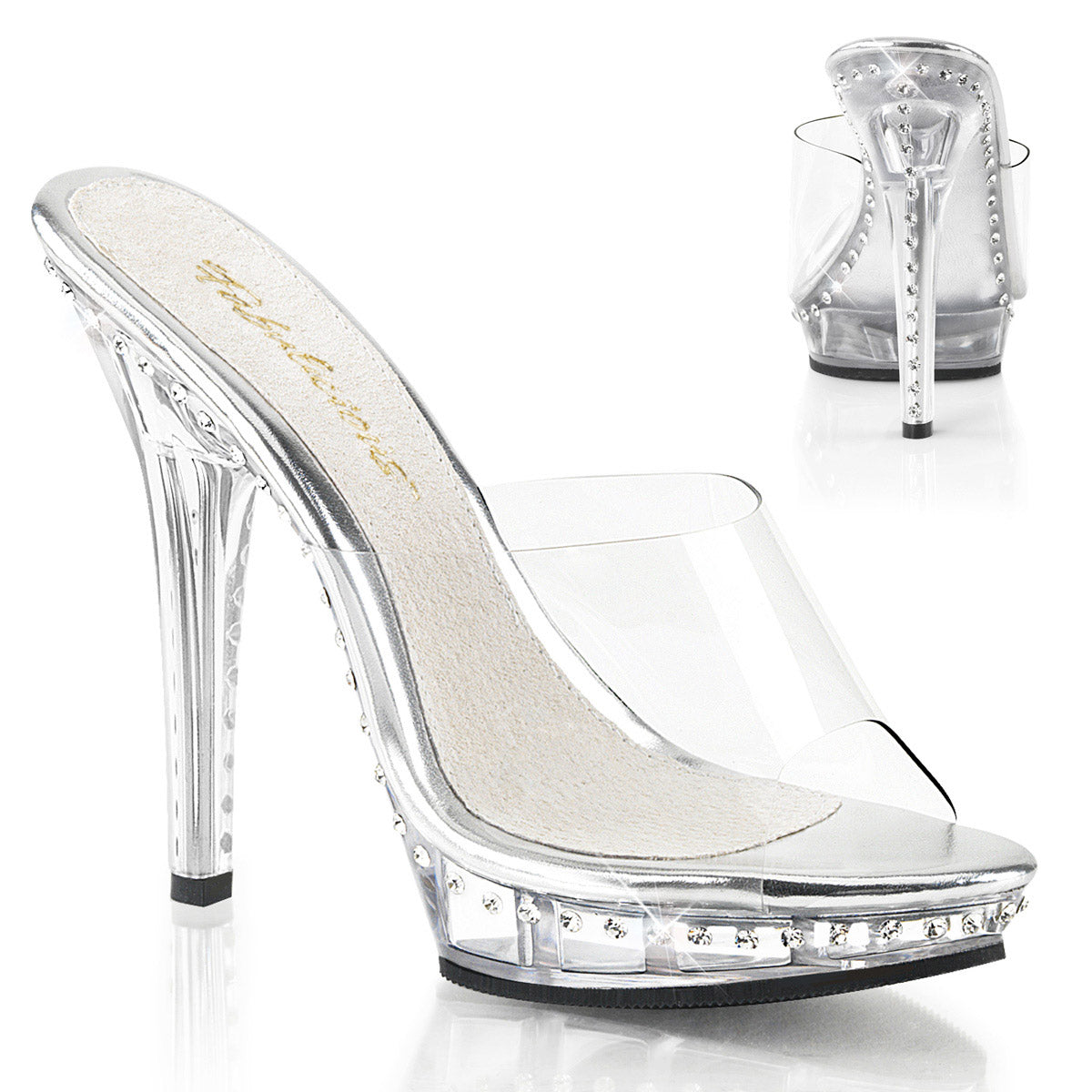 Sexy Rhinestone Lined Platform Stiletto Slide Mule High Heels Shoes Pleaser Fabulicious LIP/101LS