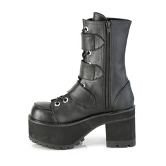 3" Heel, 2" PF Lace-Up Ankle Boot, Side Zip Pleaser Demonia RANGER/308