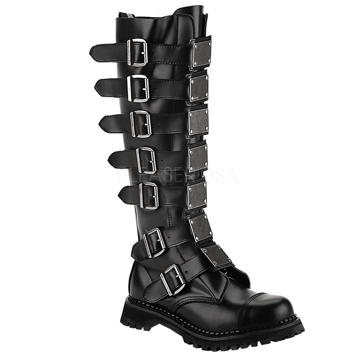 Punk Rock Goth Multi Buckle Strap Side Zip Knee High Boots Shoes Pleaser Demonia REAPER/30