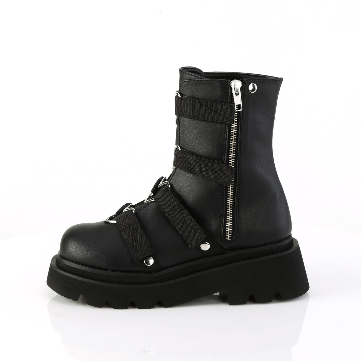 2 1/2" Tiered Pf Strappy Ankle Boot, Outer Side Zip Pleaser Demonia REGD50/BVL-NY