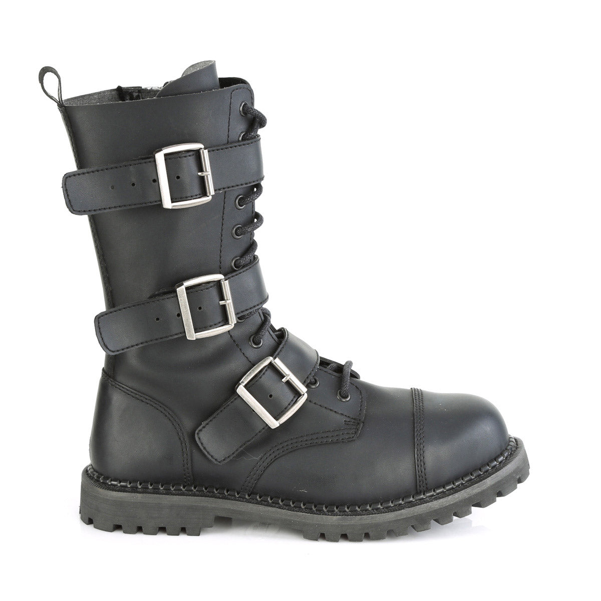 12 Eyelet Unisex Steel Toe Ankle Boot, Rubber Sole Pleaser Demonia RIOT/12BK