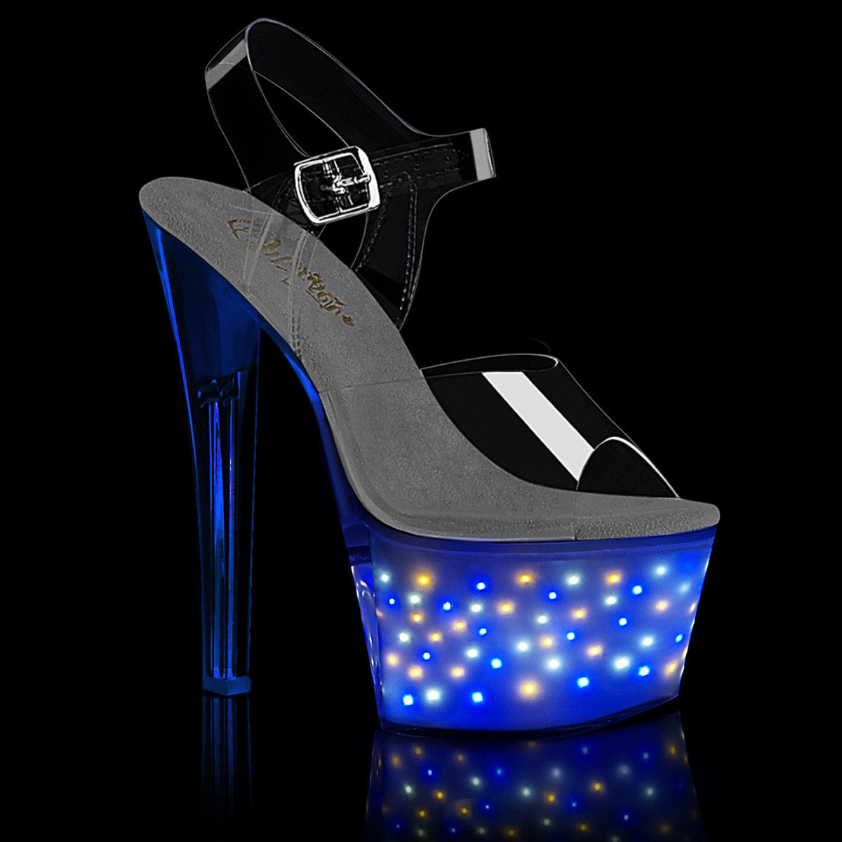 7" Heel, 2 3/4" PF LED Illuminated Ankle Strap Sandal Pleaser Pleaser ECHOLITE/708
