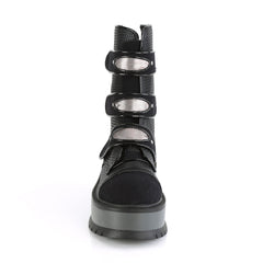 2" Pf Lace-up Mid-calf Boot, Back Zip Pleaser Demonia SLK101/BVL/CA