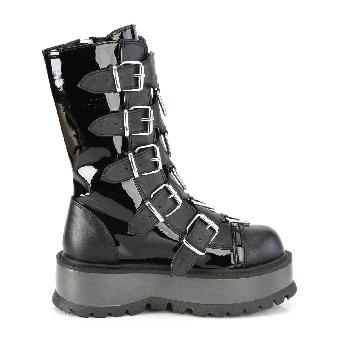 2" Pf Mid-Calf Boot W/ 5 Buckle Straps, Outside Zip Pleaser Demonia SLACKER/160