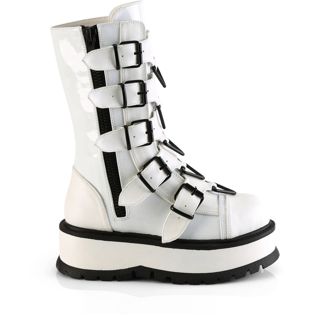 2" PF Mid-Calf Boot w/ 5 Buckle Straps, Outside Zip Pleaser Demonia SLACKER/160