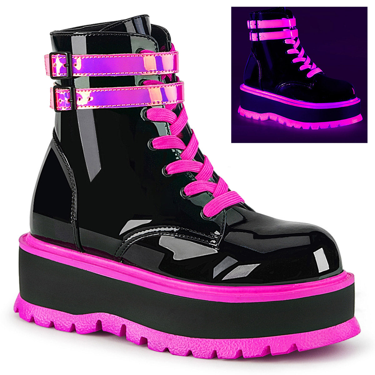 2" Pf Lace-up Ankle Boot, Side Zip Pleaser Demonia SLK52/B/UVIRIPN