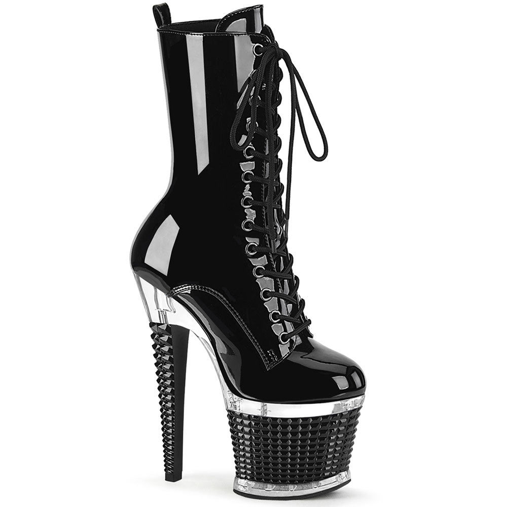 7" Heel, 3" Textured Pf Lace-Up Front Mid Calf, Side Zip Pleaser Pleaser SPECTATOR/1040