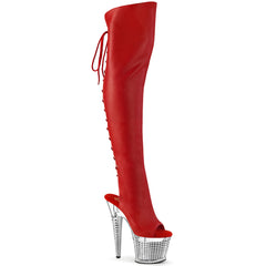 7" Heel, 3" Textured Pf Open Toe/Heel Thigh Boot, Side Zip Pleaser Pleaser SPECTATOR/3019