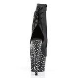 7" Heel, 2 3/4" PF Open Toe/Heel Ankle Boot, side Zip Blk Faux Leather/Blk-Slv Multi RS Pleaser Pleaser STARDANCE/1018/7