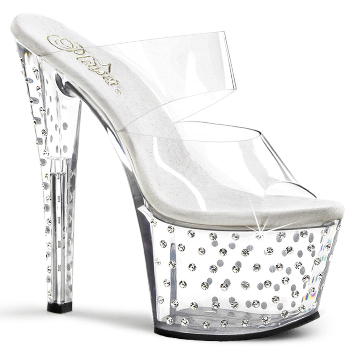 Rhinestone Platform Stiletto Dual Strap Slide Mules High Heels Shoes Pleaser Pleaser STARDUST/702