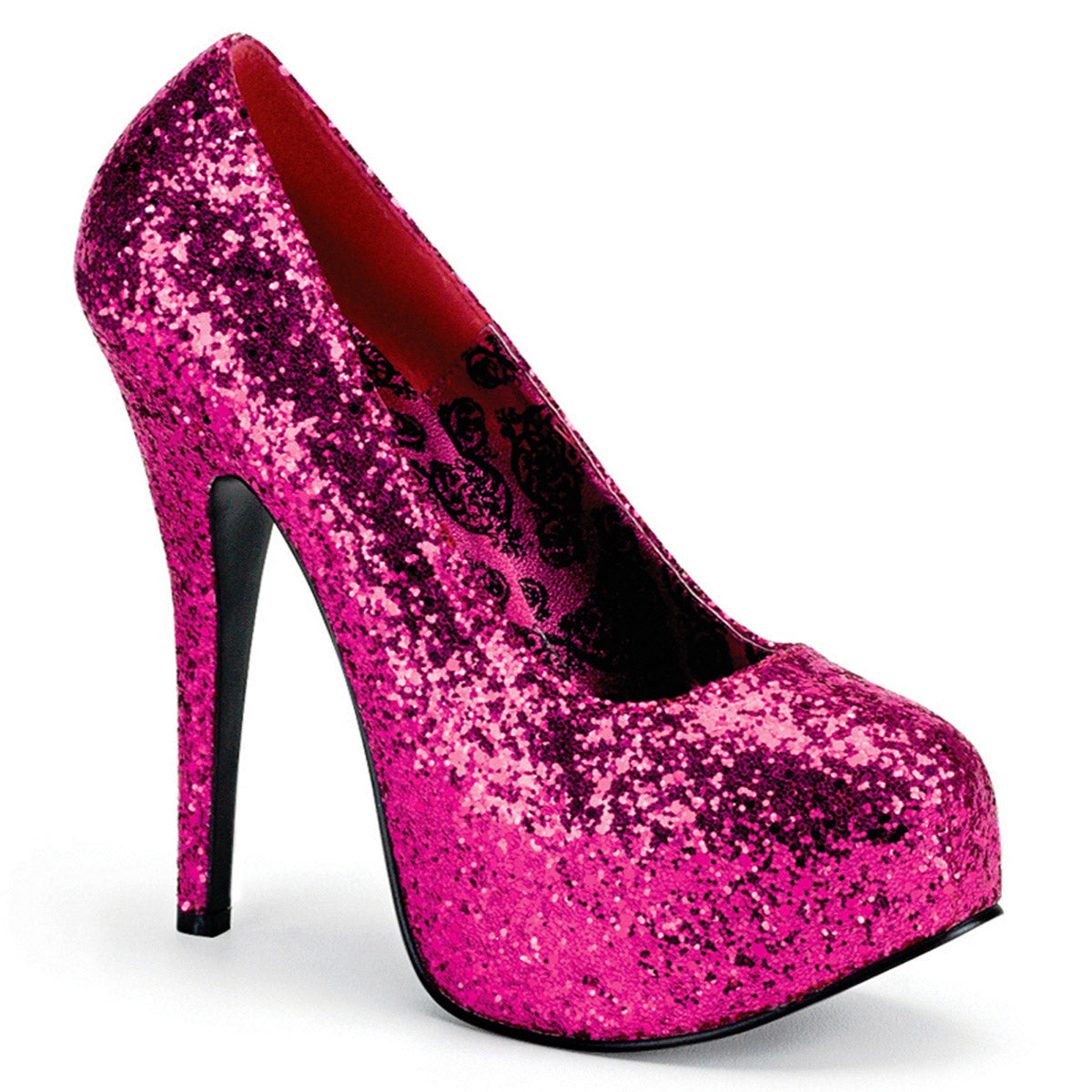 5 3/4" Heel, 1 3/4" Hidden PF Wide Width Pump H. Pink Glitter Pleaser Pleaser Pink Label TEEZE/06GW