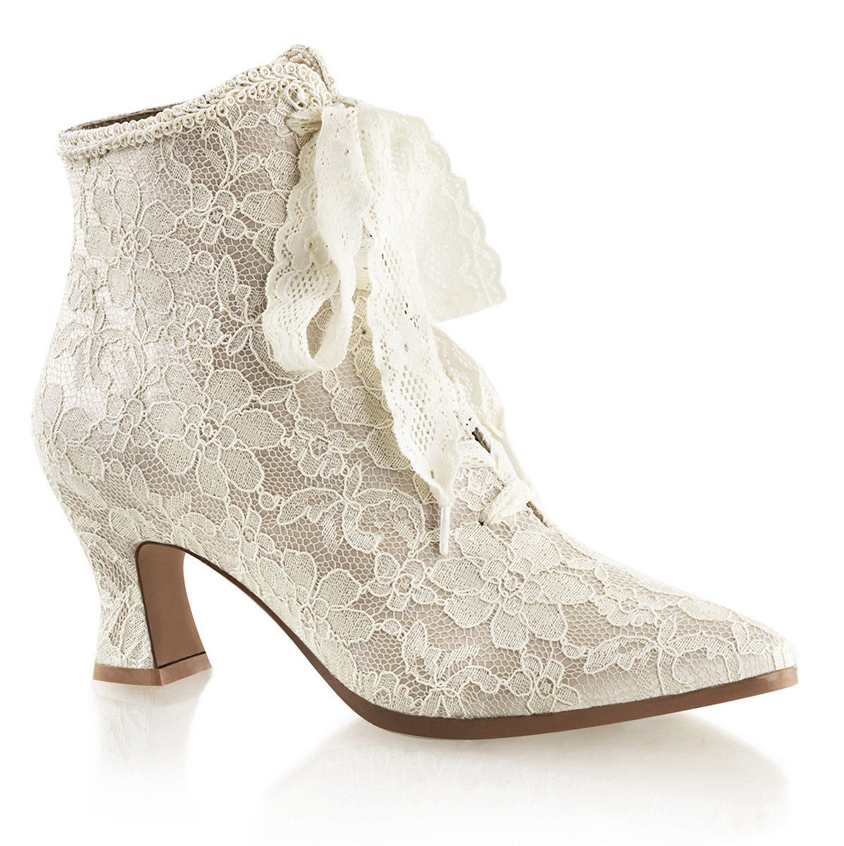 Sexy Lace Overlay Pointed Toe Ankle Booties High Heel Boots Shoes Pleaser Fabulicious VICTORIAN/30