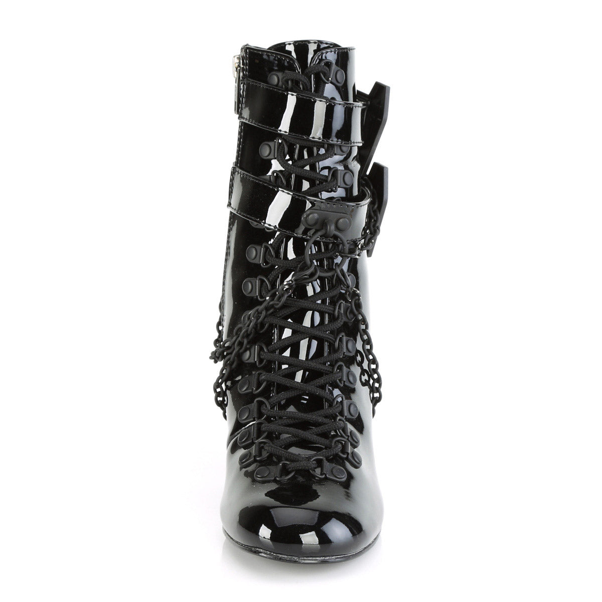 3" Block Heel Round Toe D-ring Lace-Up Ankle Boot, Size Zip Pleaser Demonia VIVIKA/128
