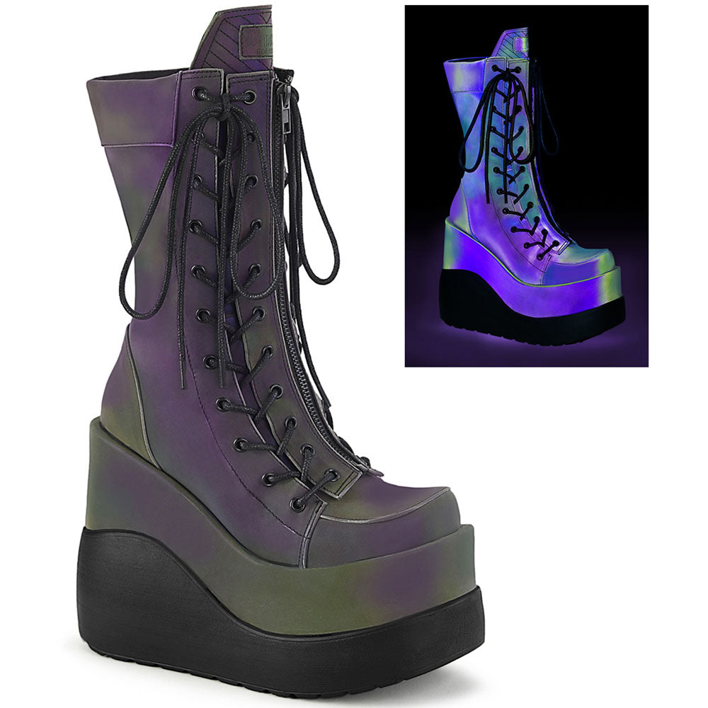 5" Wedge Tiered Pf Outside Lace-Up Mid-Calf Bt, Center Zip Pleaser Demonia VOID/118