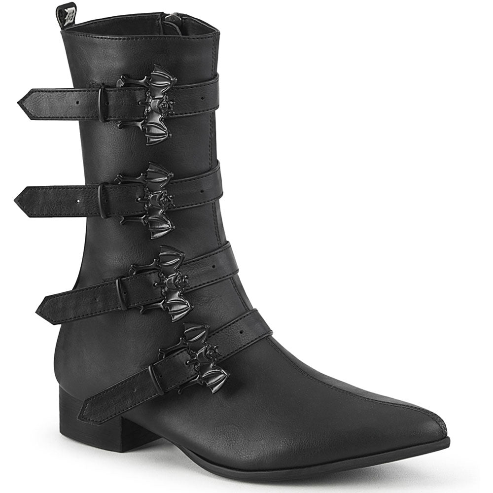 1" Block Heel Pointed Toe Mid-Calf Boot, Side Zip Pleaser Demonia WARLOCK/110/B