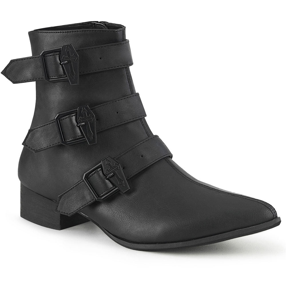 1" Block Heel Pointed Toe Ankle Boot, Side Zip Pleaser Demonia WARLOCK/50/C