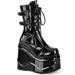 6" Wedge PF Lace-Up Mid-Calf Boot, Back Metal Zip Pleaser Demonia WAVE/150