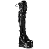 6" Wedge PF Lace-Up Stretch Thigh Boot, Side Zip Pleaser Demonia WAVE/315